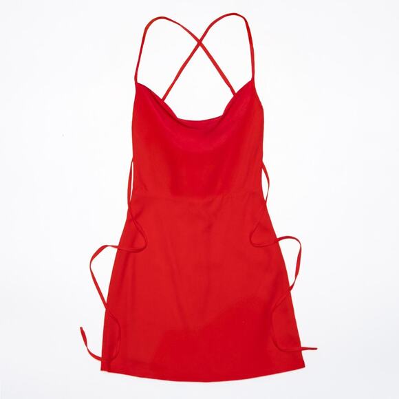 Cherry Red Cutout Mini Slip Dress with Neck Tie - Picture 1 of 4